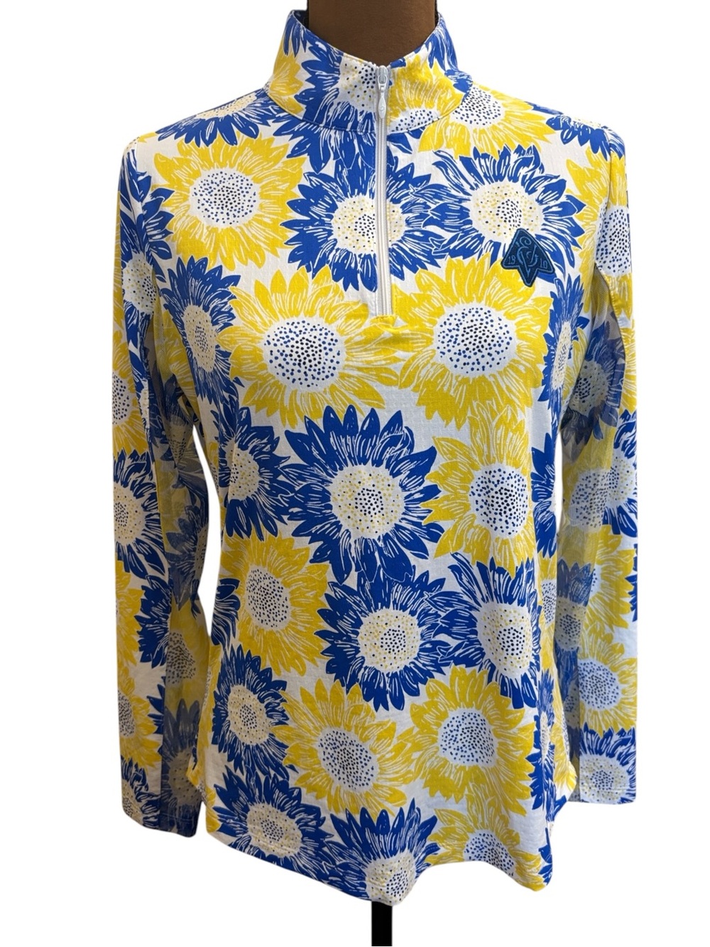 IBKUL Ruthie Sunflower Blue Yellow Quarter Zip Long Sleeve Golf Jacket Size M